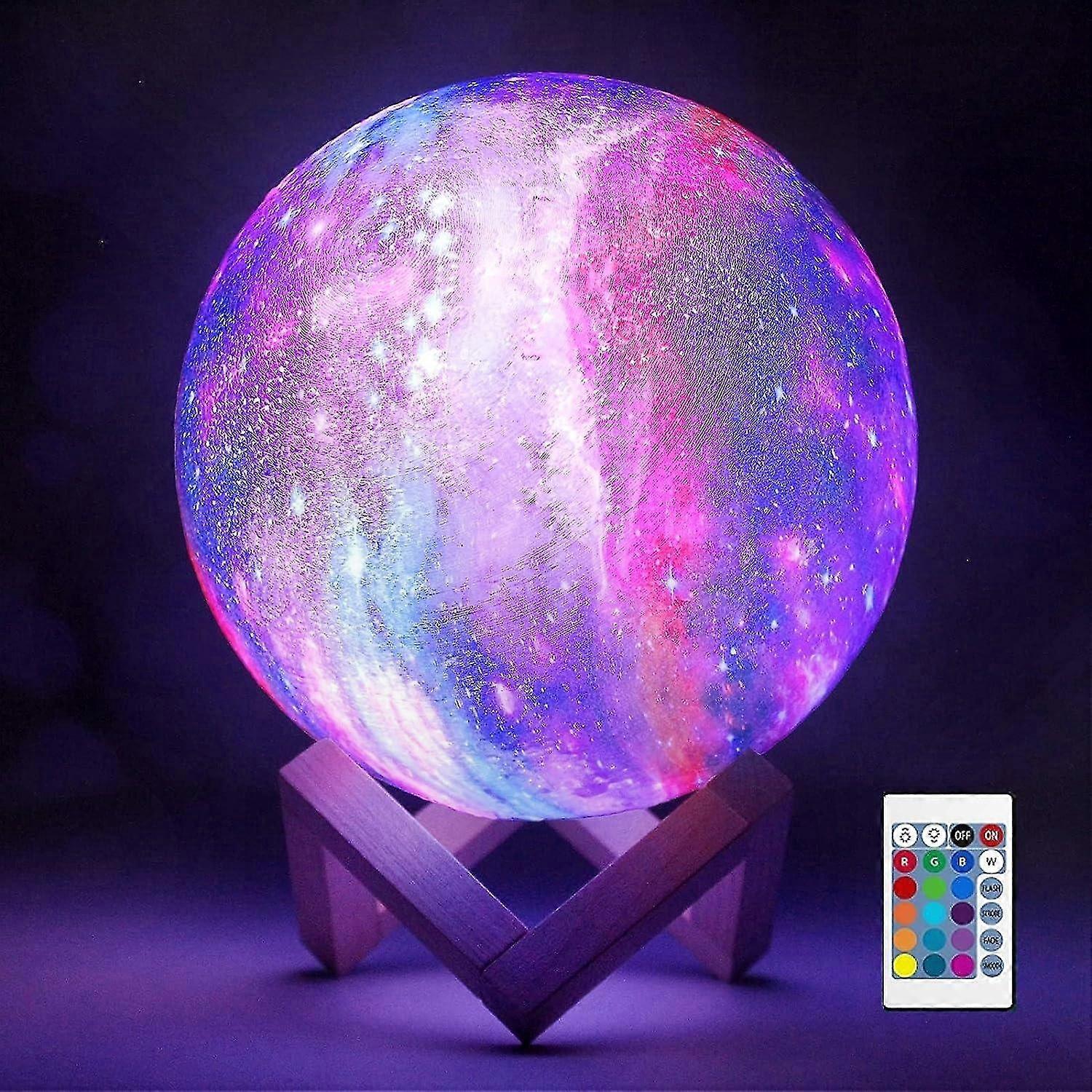 16-Color LED Night Light with Wooden Base, Remote and Touch Control for Galaxy and Lava Effects