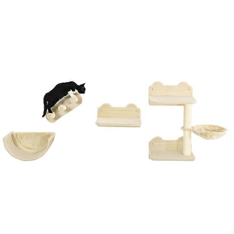 PawHut Cat Climbing Wall 4-Piece Set Scratching Post Ladder Hammock