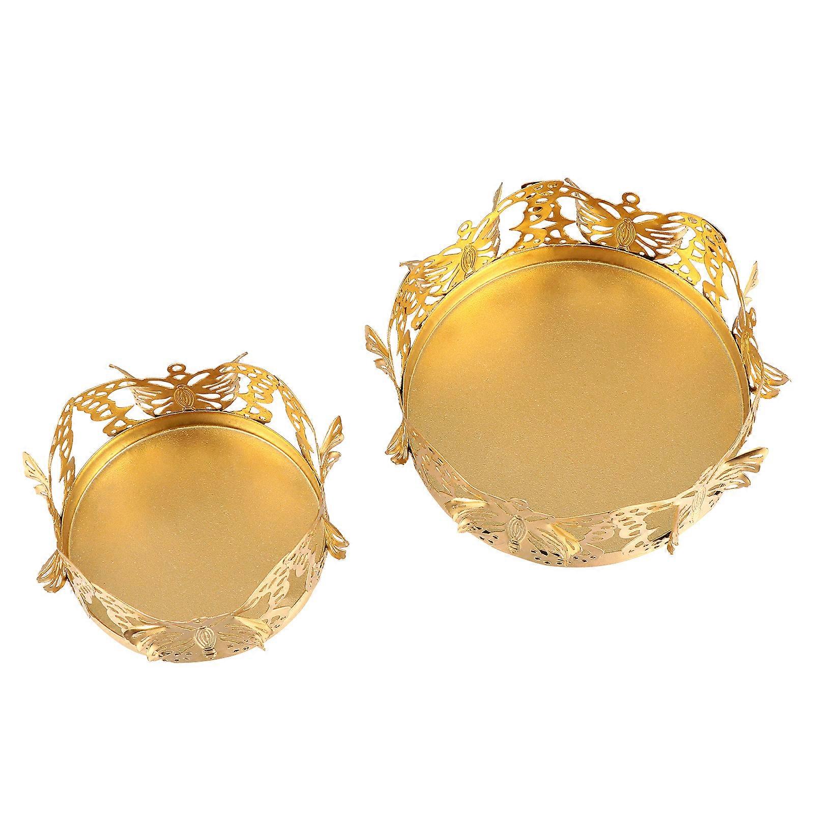 Golden Candle Holder Desktop for Storage Use 2Pcs Iron Art Candlestick Set