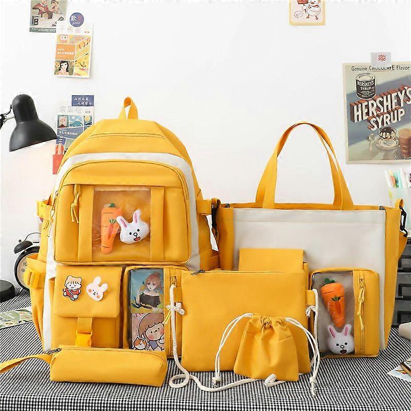 School Backpack Large Capacity Five-Piece Set Yellow