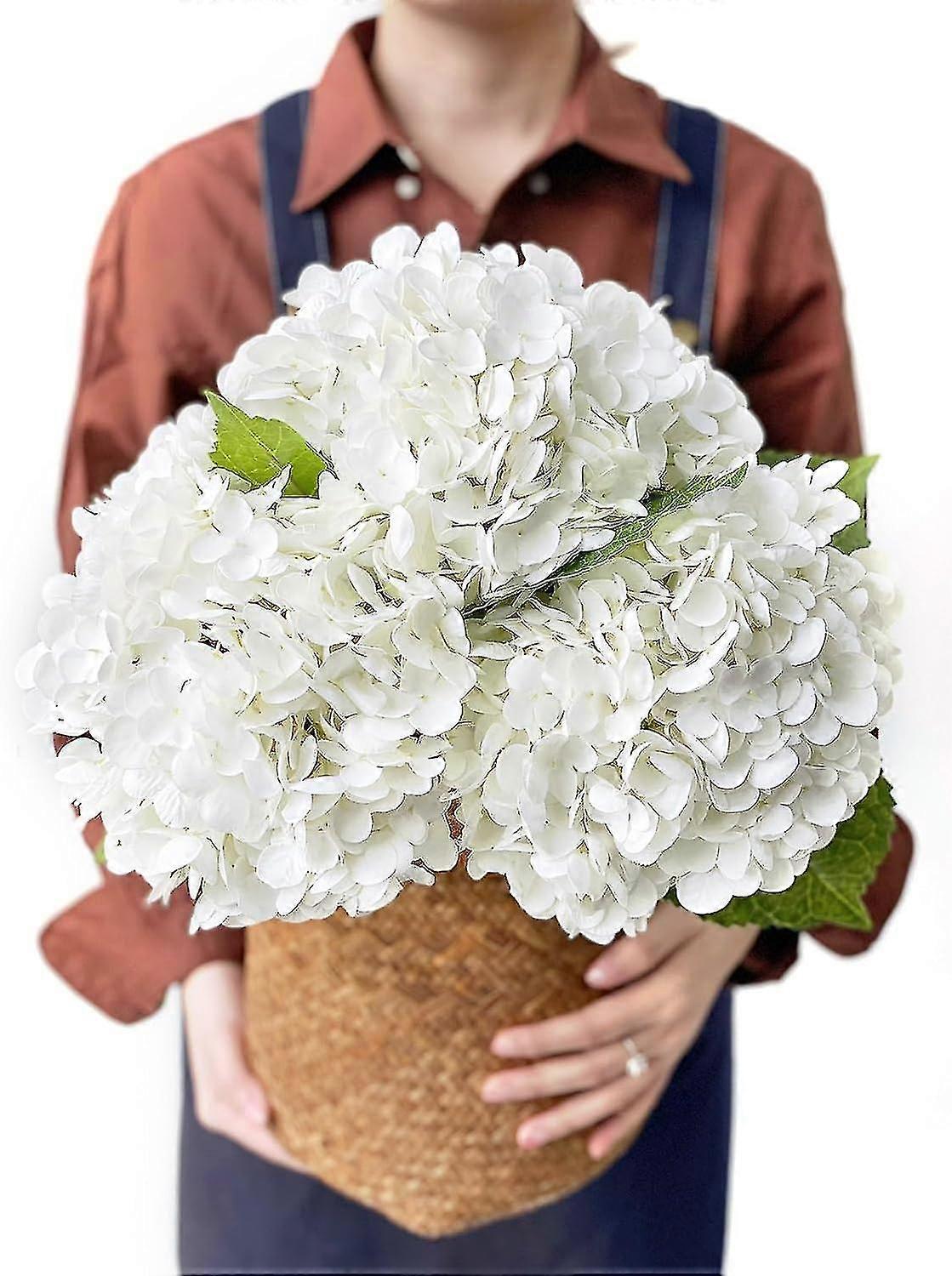White Hydrangea Artificial Flowers, 3pcs Large 21u201d Royal Real Teach Latex
