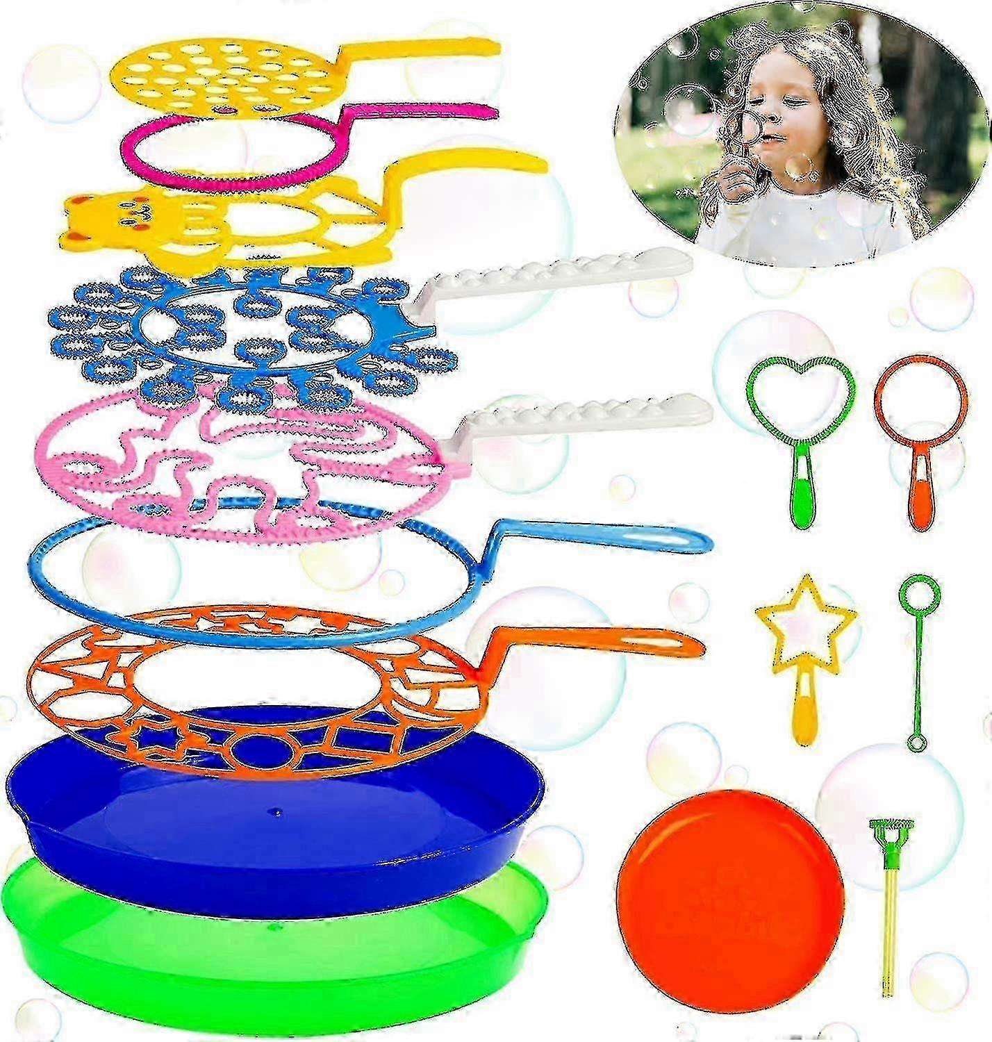 Bubble Wands Set, 15 Pack Big Bubble Wand Toys With Tray Bulk Large Bubble Making Toys For Kids Summer Bubble Toy