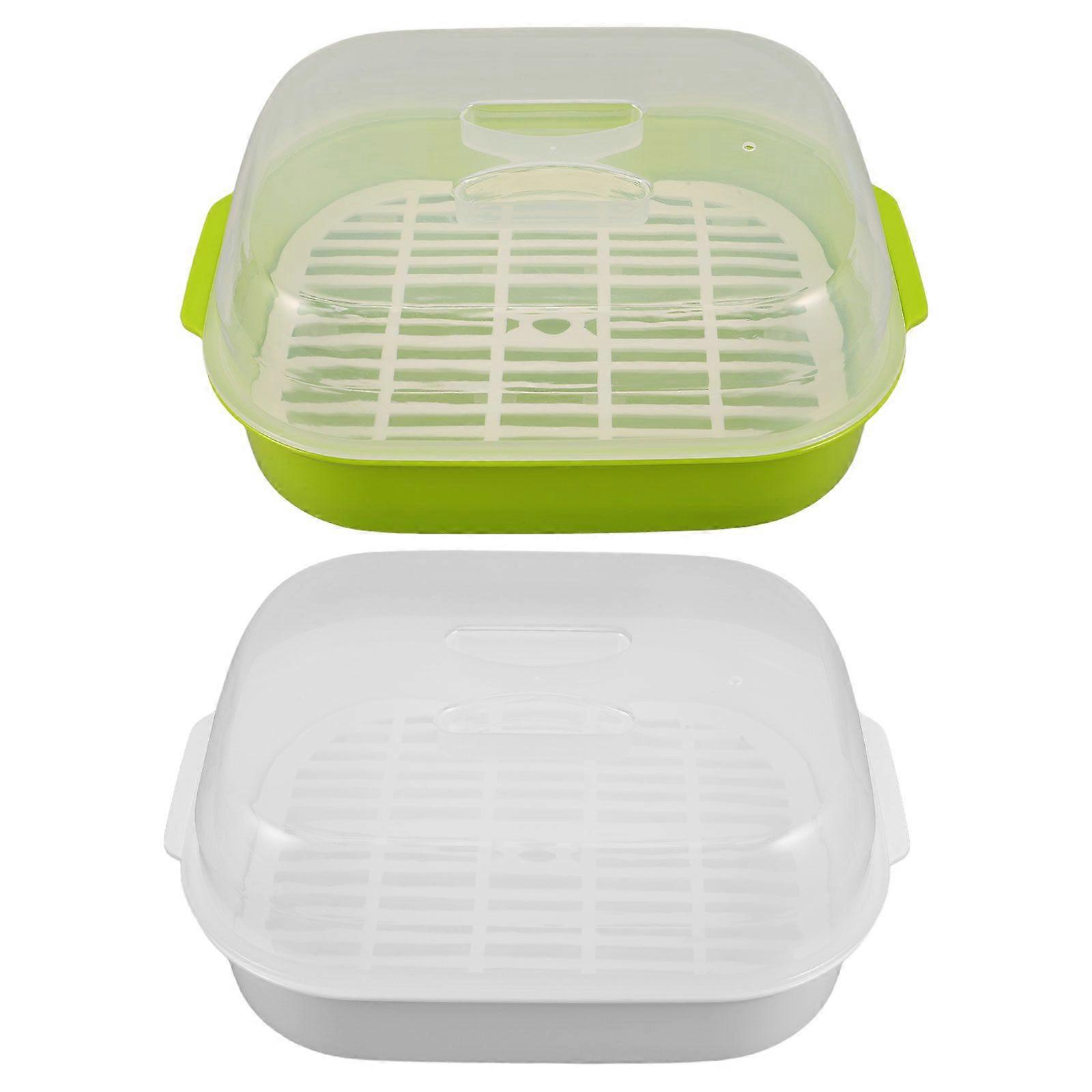 2pcs Microwave Steamer Vegetable Basket With Clear Lid & Plastic Handle - Heat Resistant Cooker Strainer Cookware Bowl Food Container For Steaming Fis