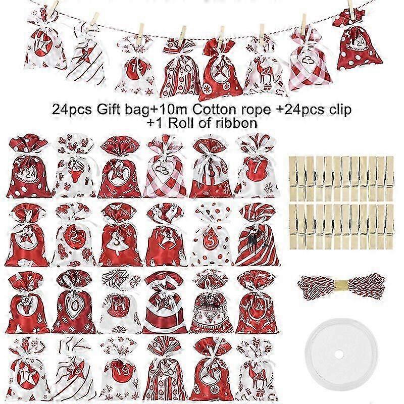 クリスマスカレンダー24個/セットクリスマスアドベントカレンダーバッグクリップ付き壁掛けペンダントクリスマスカレンダー新年2023カウントダウン家の装飾ギフト| |
