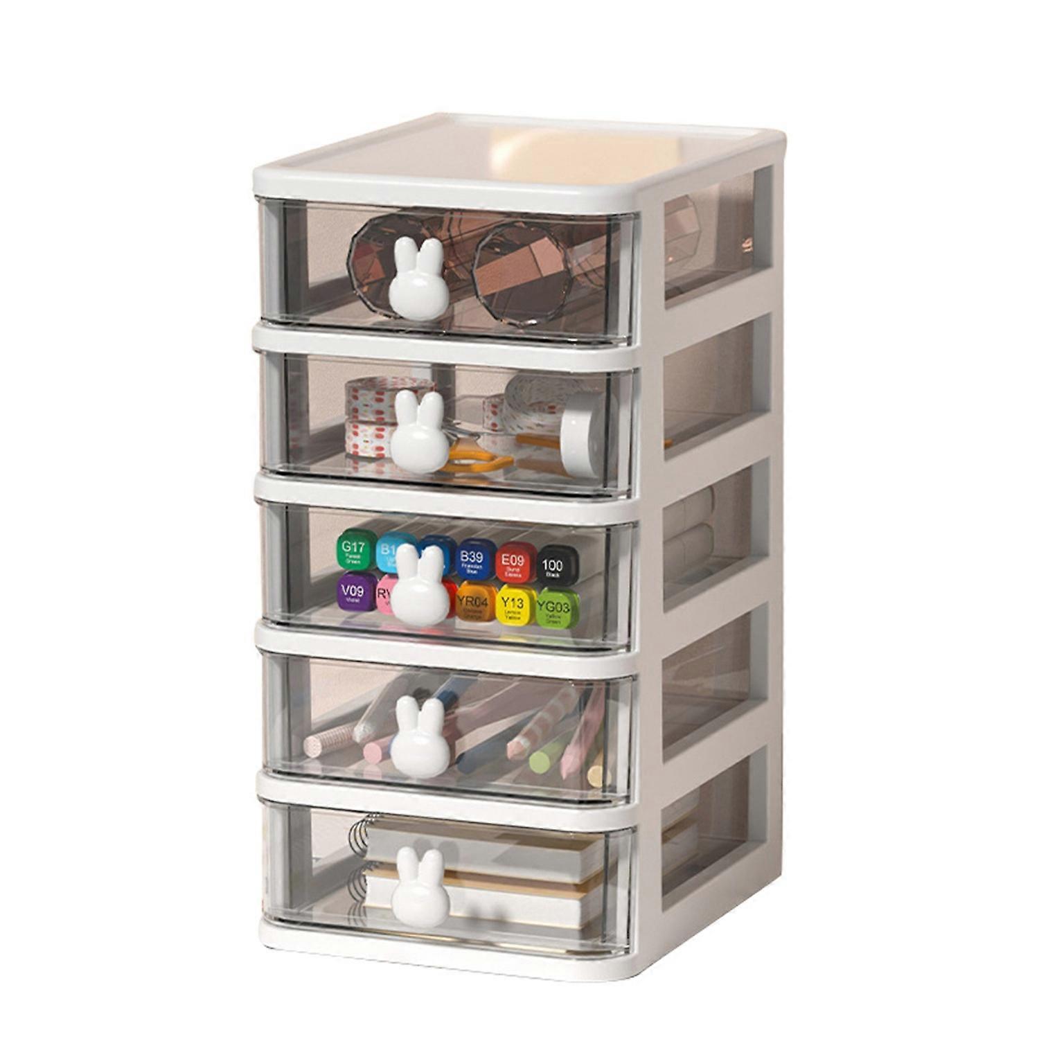 Desk Storage Box Multi Tier Transparent Plastic Large Capacity Bunny Handle Small Drawer Organizer f
