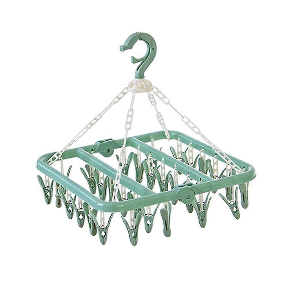 Sock Drying Rack Foldable Sock Dryer With 32 Windproof Clips Plastic Laundry Hanger For Drying Socks Bras Towels Underwear 2 Pack Blue