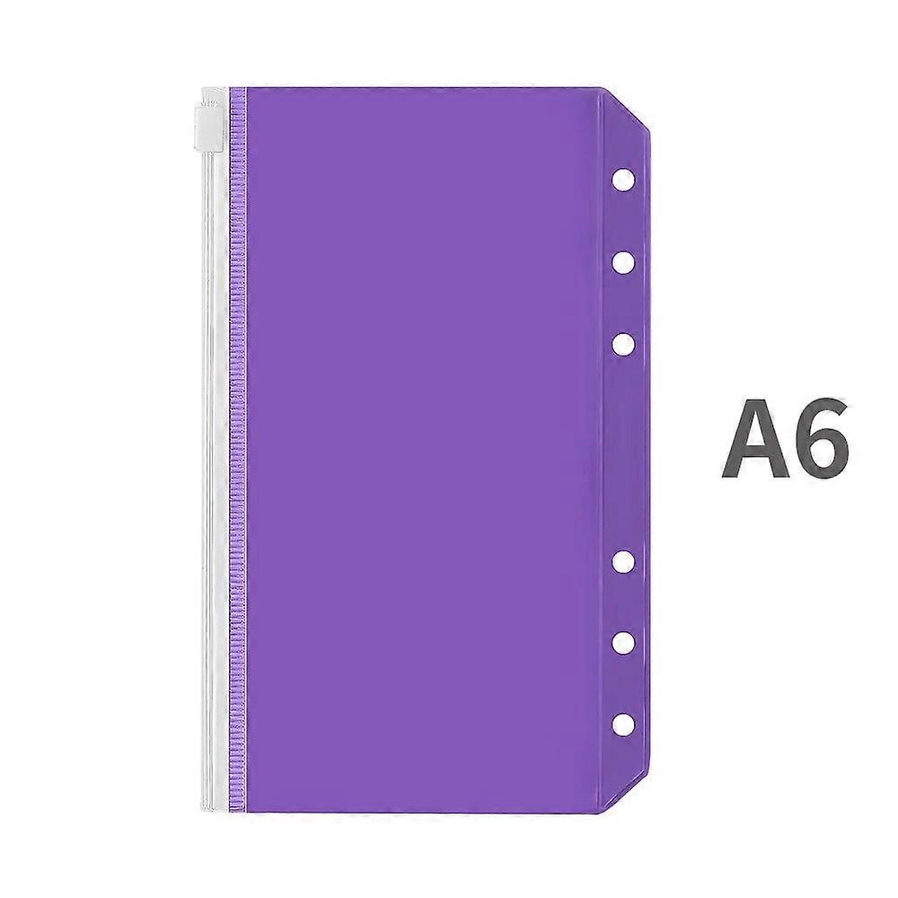 A5/A6 Binder Pockets PVC Binder Loose Leaf Bag Colorful Zipper Folders For 6-Ring Notebook Binder Pouch Document Filing Bags A6-Purple