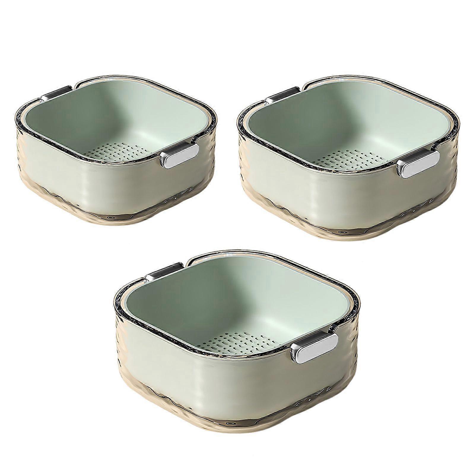 Jikaixiang 3Pcs/Set Kitchen Strainer Colander Bowl Stackable Drain Basket Food Strainers Multi-Layer Vegetable Washing Basket for Fruit Spaghetti