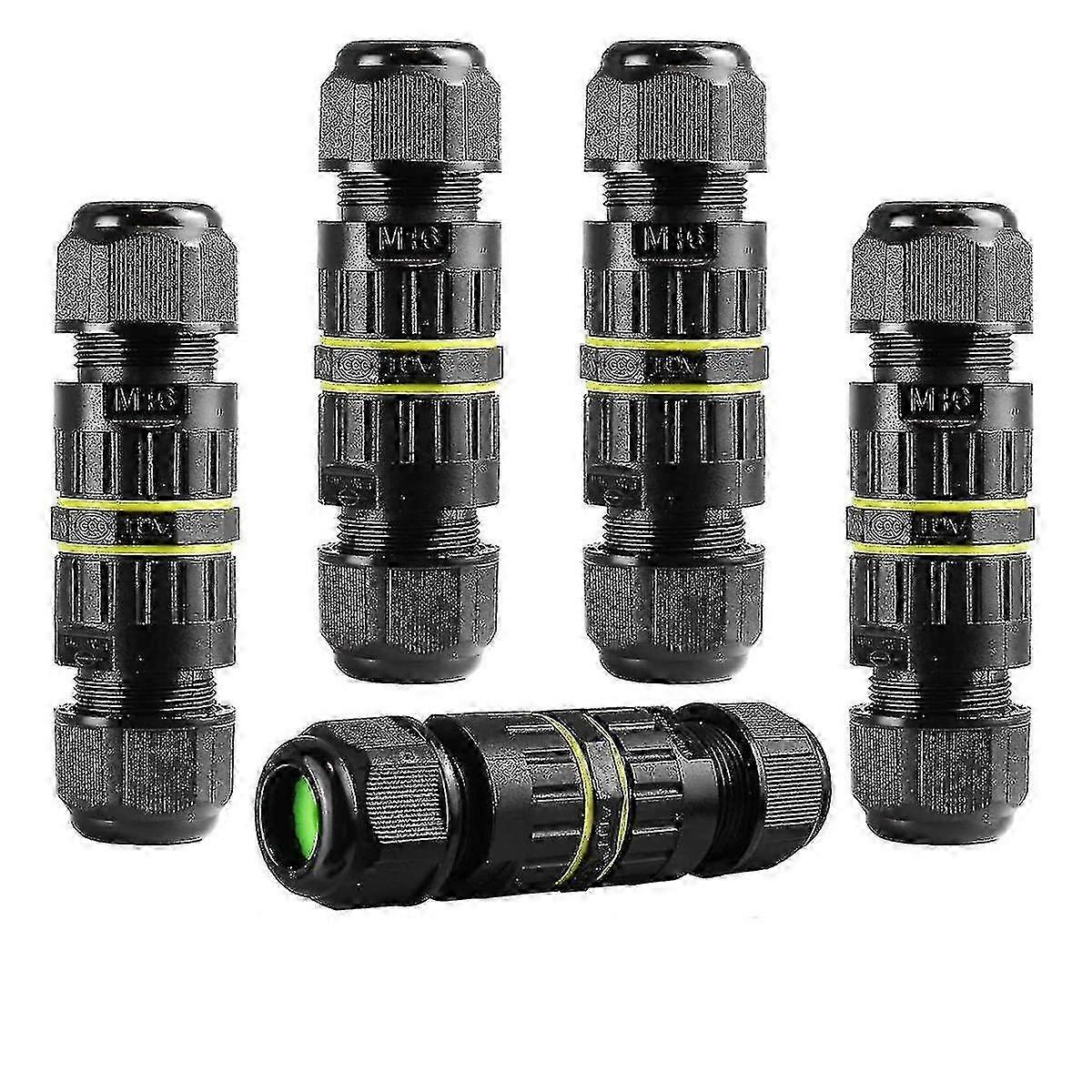 5pc Ip68 Waterproof 2 Way 3-core Junction Box Electrical Cable Connector M16 Wire Range(3.5-10mm)