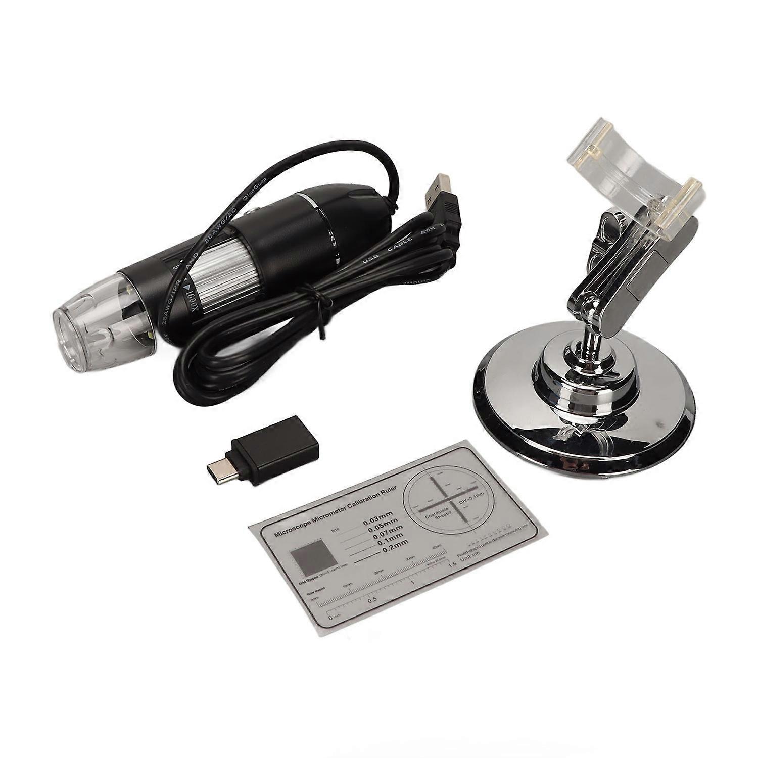 Digital Microscope 1600X HD Resolution 8 LED Lights USB Type C 2 in 1 Electronic Digital Microscope