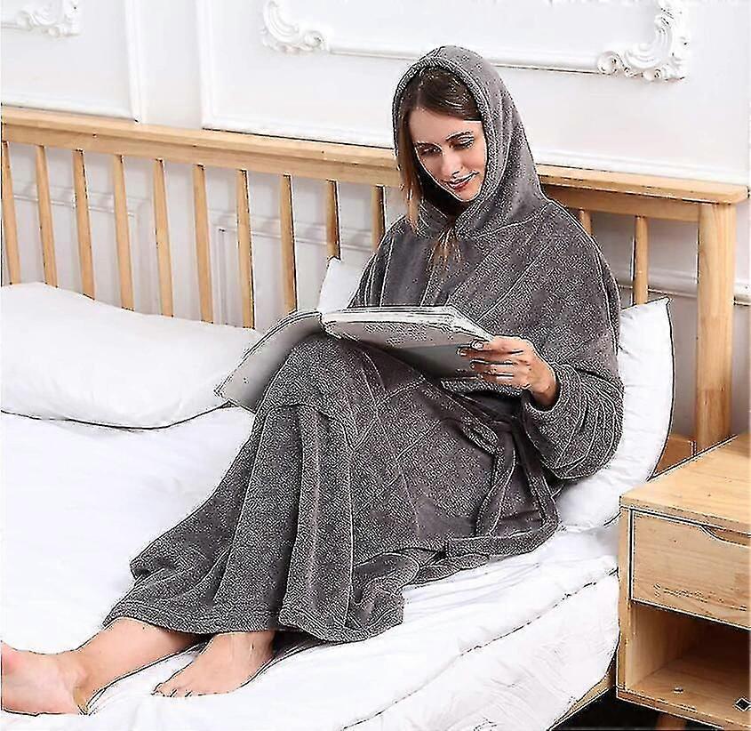 Wearable Blanket With Sleeves. Soft And Warm For Sofa Lovers With Elastic Cuffs, Hook And Loop Fastener For Adults