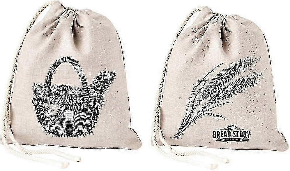 2 Pack Linen Bread Bags - Natural Unbleached Linen, Reusable and Food Safe - Durable and Easy to Install for Homemade Artisan Bread