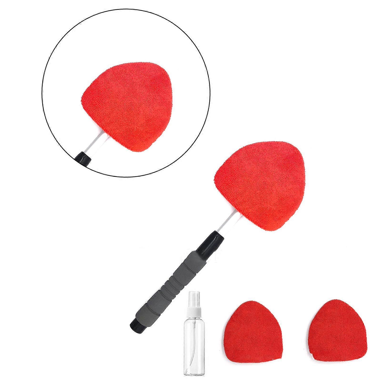 Windshield Cleaning Tool, Car Window Cleaner Windshield Cleaner with 3 Reusable and Washable Microfiber Pads  Red