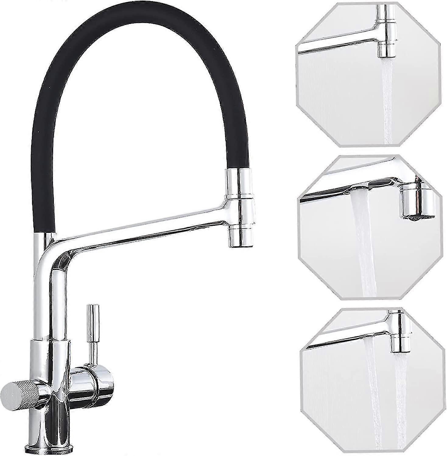 3-Way Pull-Out Kitchen Mixer Tap with Filter, Brass 360° Swivel Spout & Drinking Water Purifier