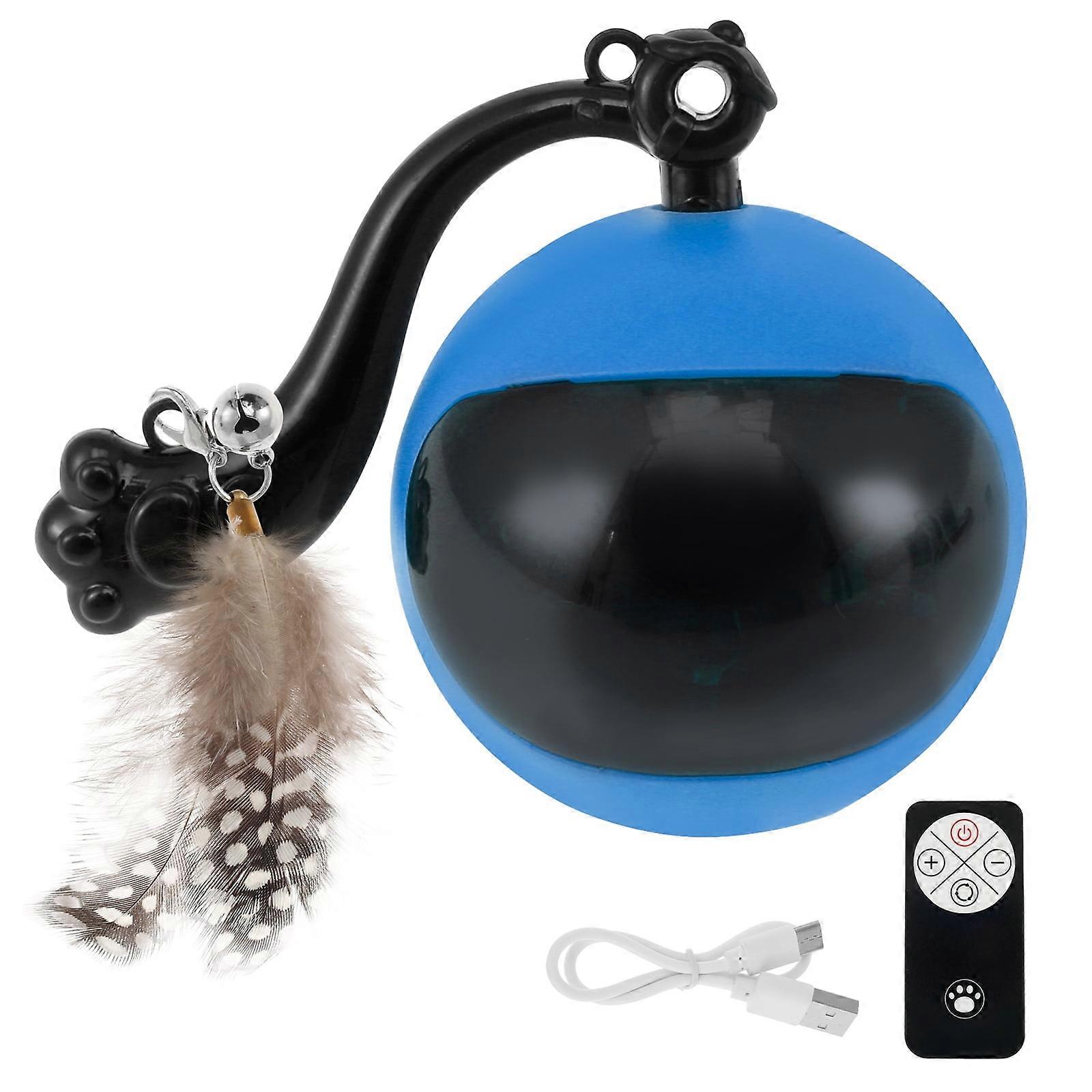 Interactive Cat Ball Toy with Remote & Motion Activation, Rechargeable Rolling Ball with Feather and Light for Cats Chasing