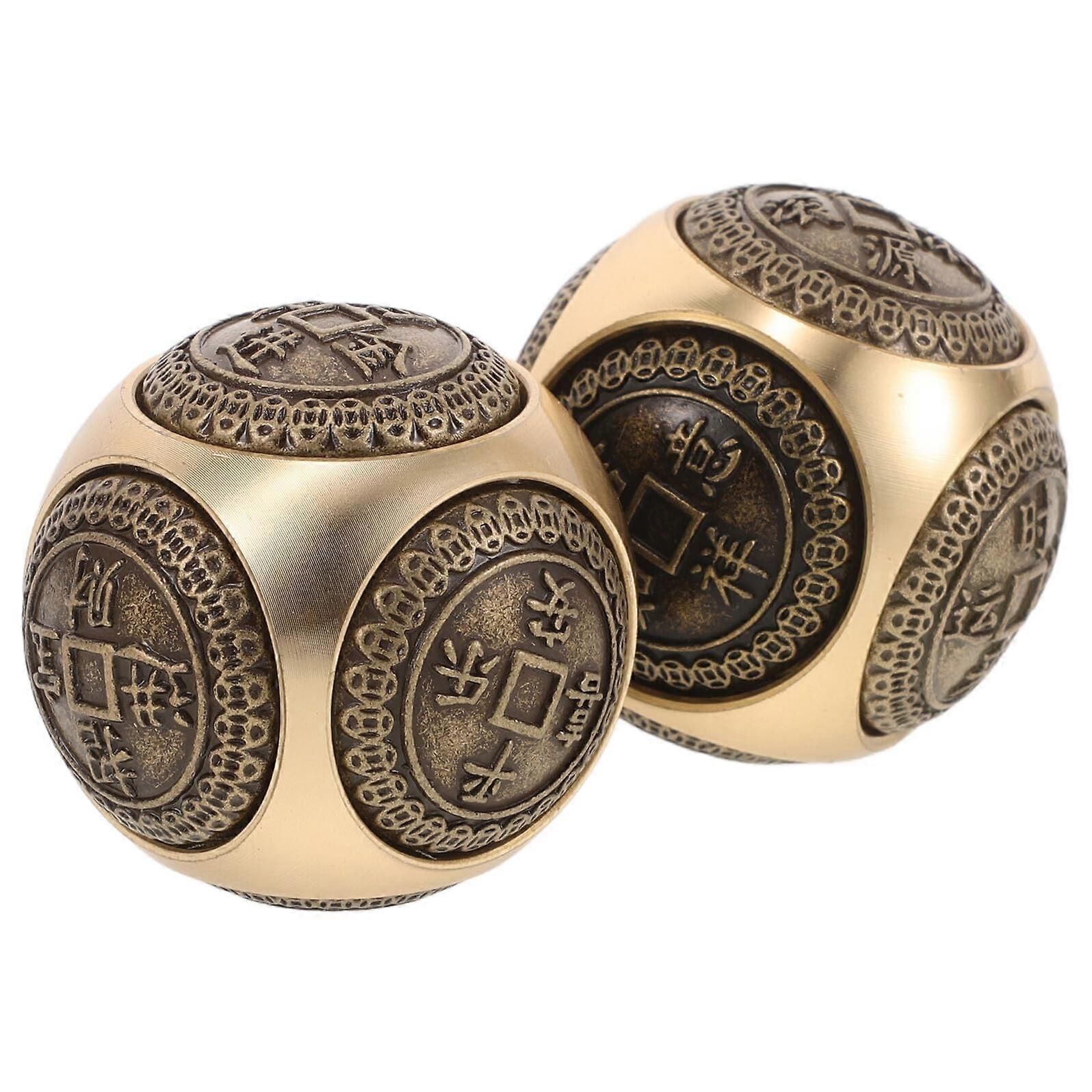 2 Pack Brass Baoding Balls with Rotatable Coin Design for Senior Hand Exercise and Stress Relief
