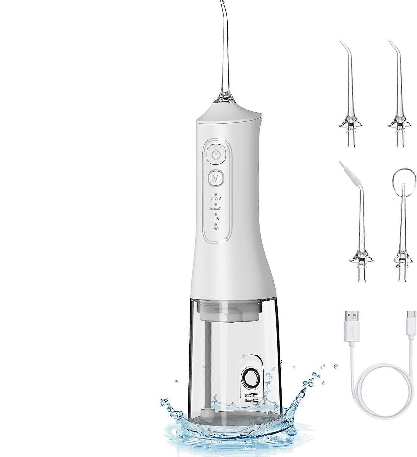 Portable Cordless Water Dental Flosser Teeth Pick 300ML Rechargeable Oral Irrigator with 4 Modes