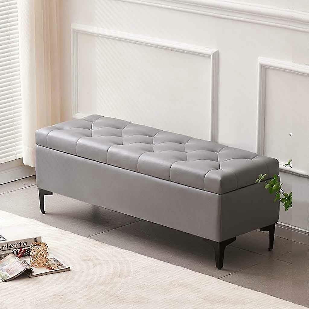 Tufted Ottoman Storage Bench with Flip Lid, Hidden Compartment Seat for Bedroom and Entryway, Dark Grey 80cm