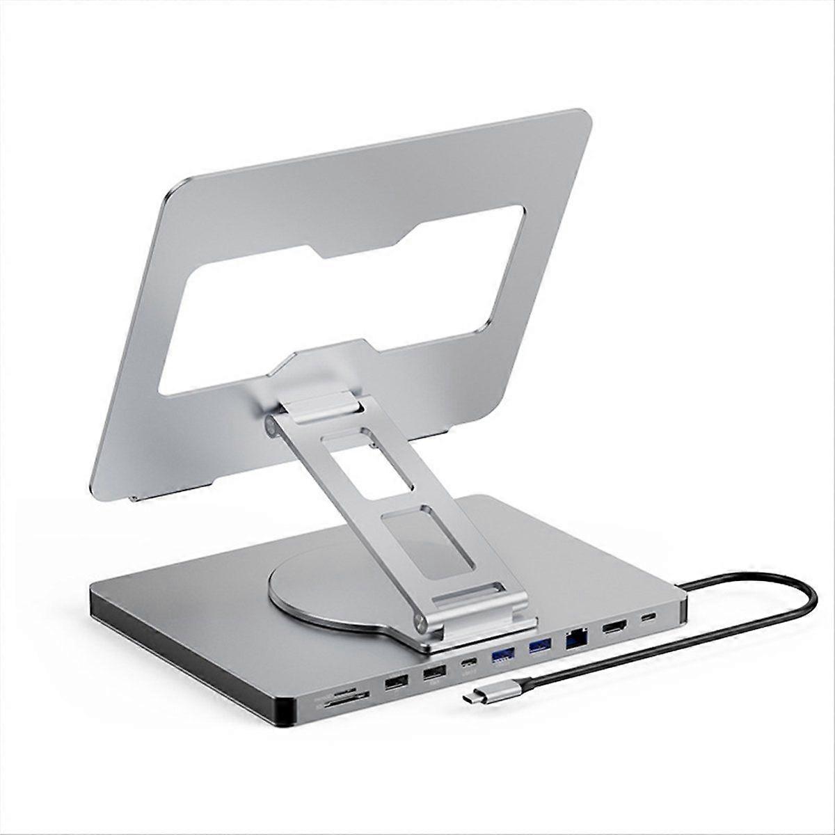 360 Rotatable 10 Ports Docking Station with USB Hub Card Reader RJ45 for Laptop Foldable Universal