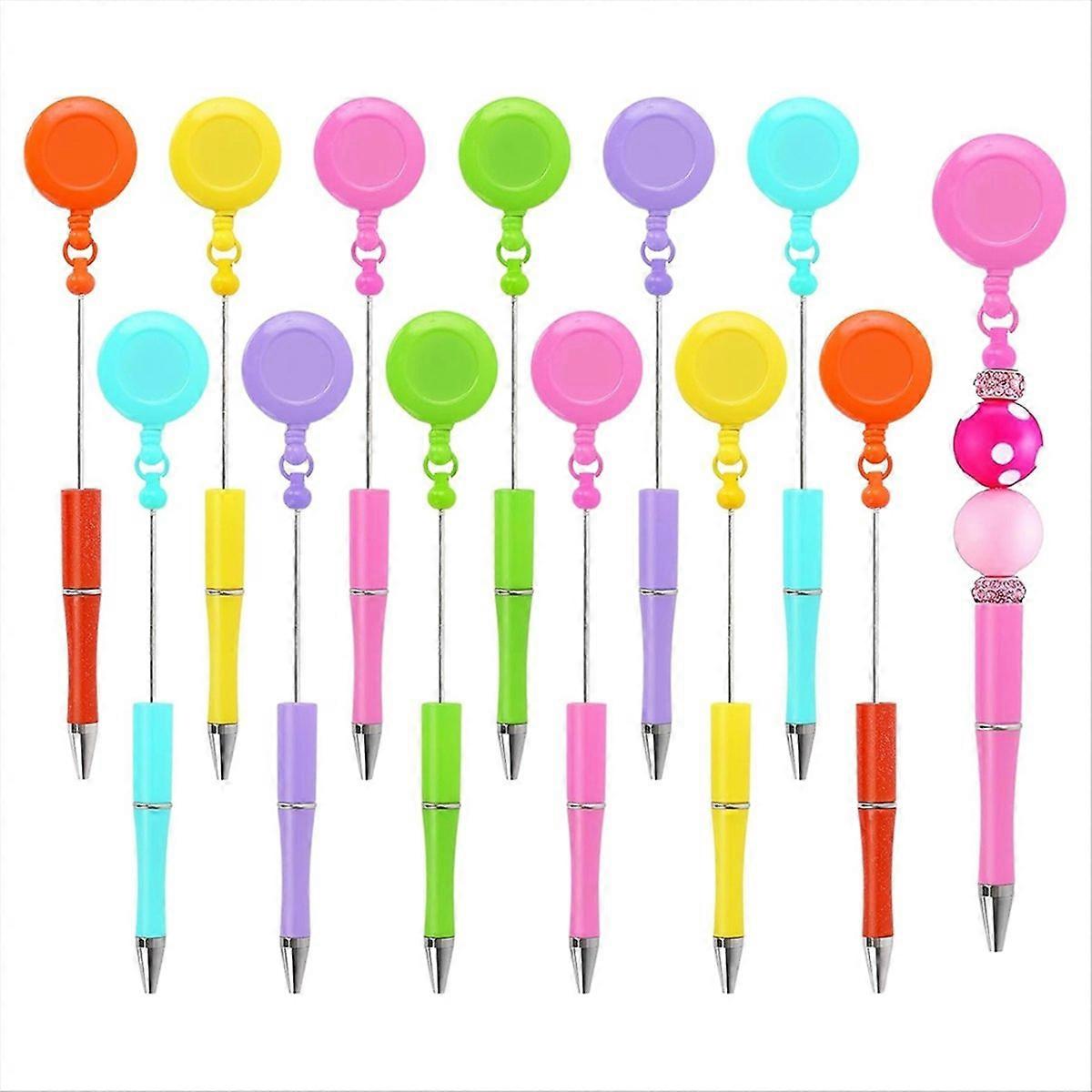 12Pcs Beadable Pen Badge Reel Clip Pull Bead Ballpoint Pen