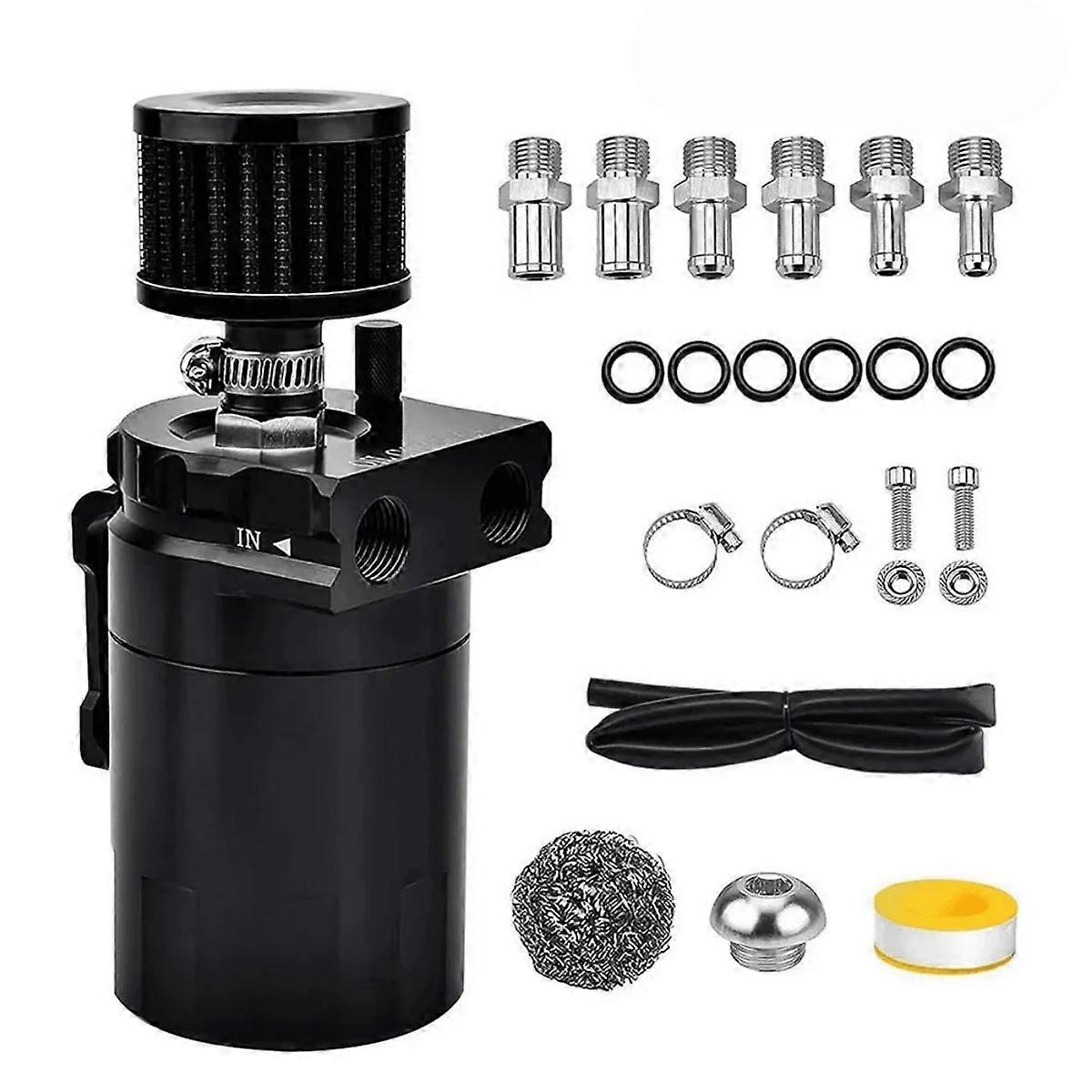 Grundig Oil Catch Can 300ML, Universal Baffled Aluminum Air Oil Separator Kit with Hose and Internal Filter, Black