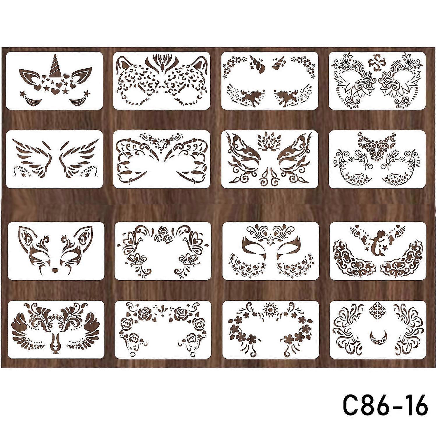 סטנסילים לצביעת פנים, סט מסכות חדשות, 16 יחידות, עשה זאת בעצמך, גרפיטי לילדים, עזרי ציור ביד, שבלונות קעקוע, איפור במה, מסיבה וחג