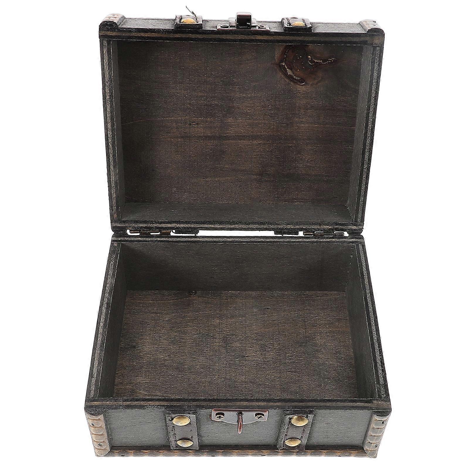 Vintage Light Grey Wooden Jewelry Box with Lock Handcrafted Treasure Chest for Keepsakes and Trinkets