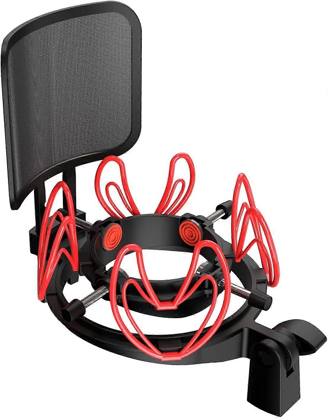 Universal Microphone Shock Mount with Adjustable Pop Filter for Condenser Mics 2162mm Red