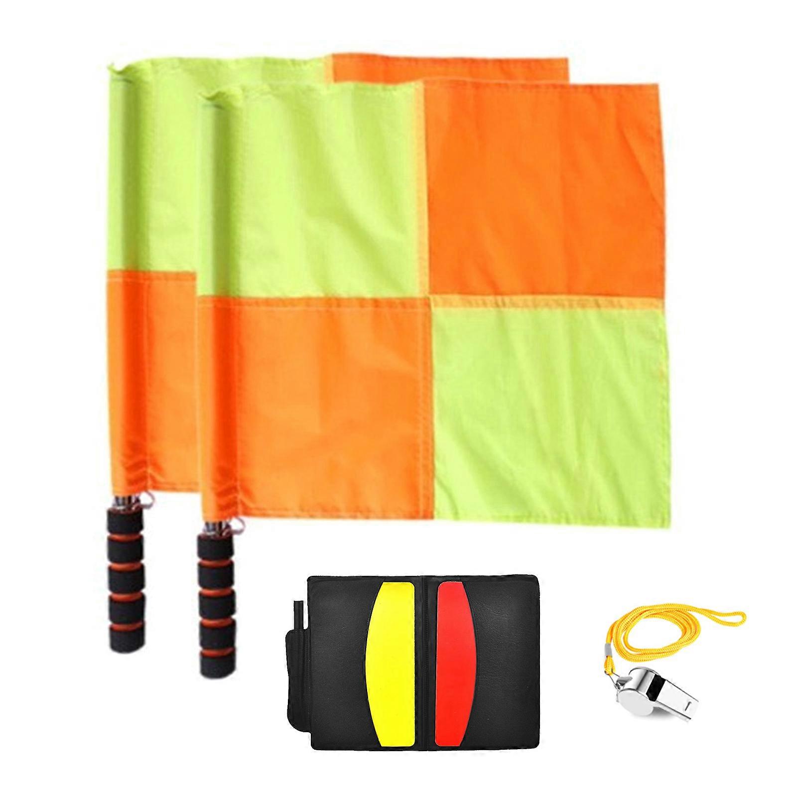 Professional Competition Equipment Soccer Referee Flags Whistle Redness Card Yellow Card Checkered Linesman Soccer Flags Multicolor