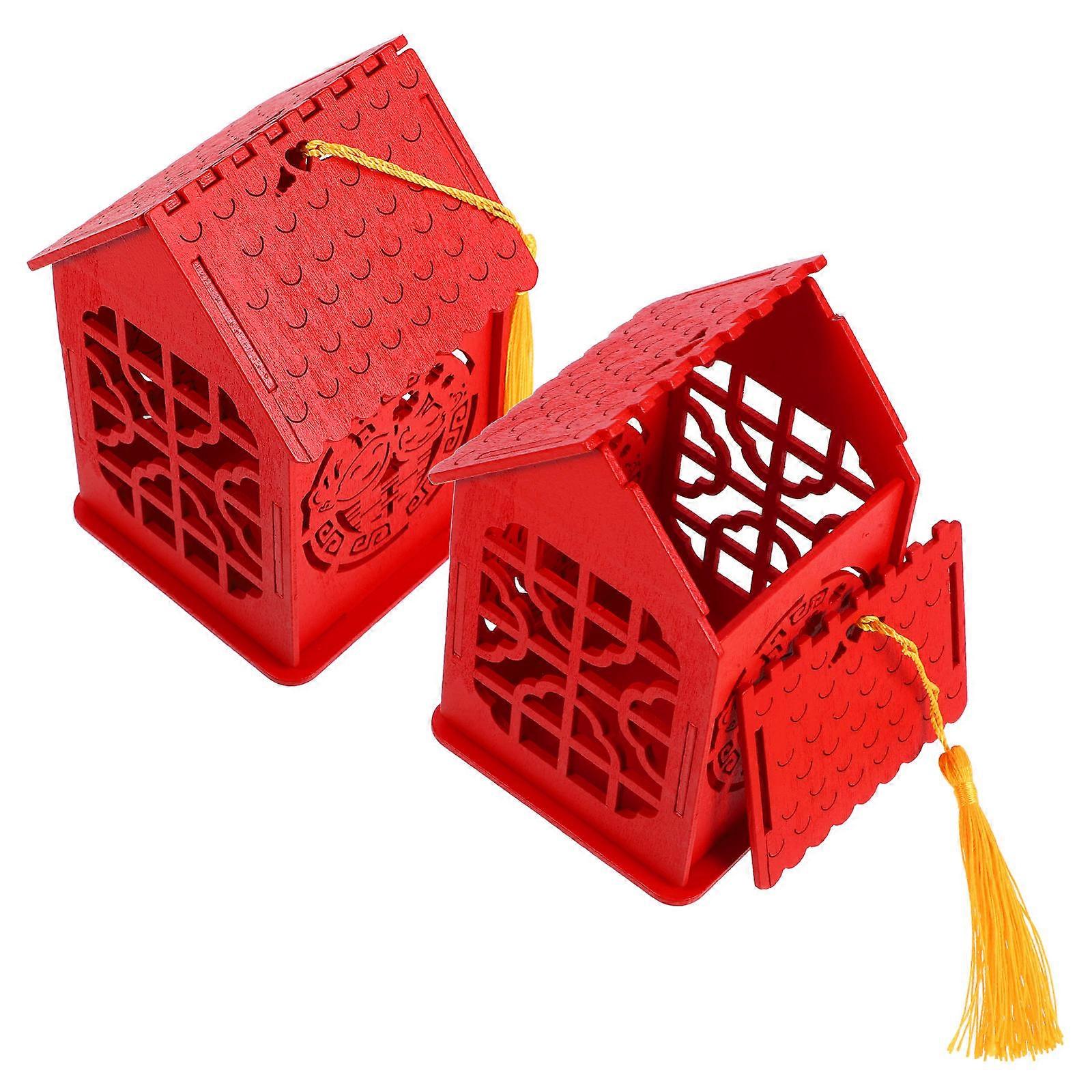 Wooden Box Chinese Style Candy Box for Storage Use 2Pcs Red Wedding