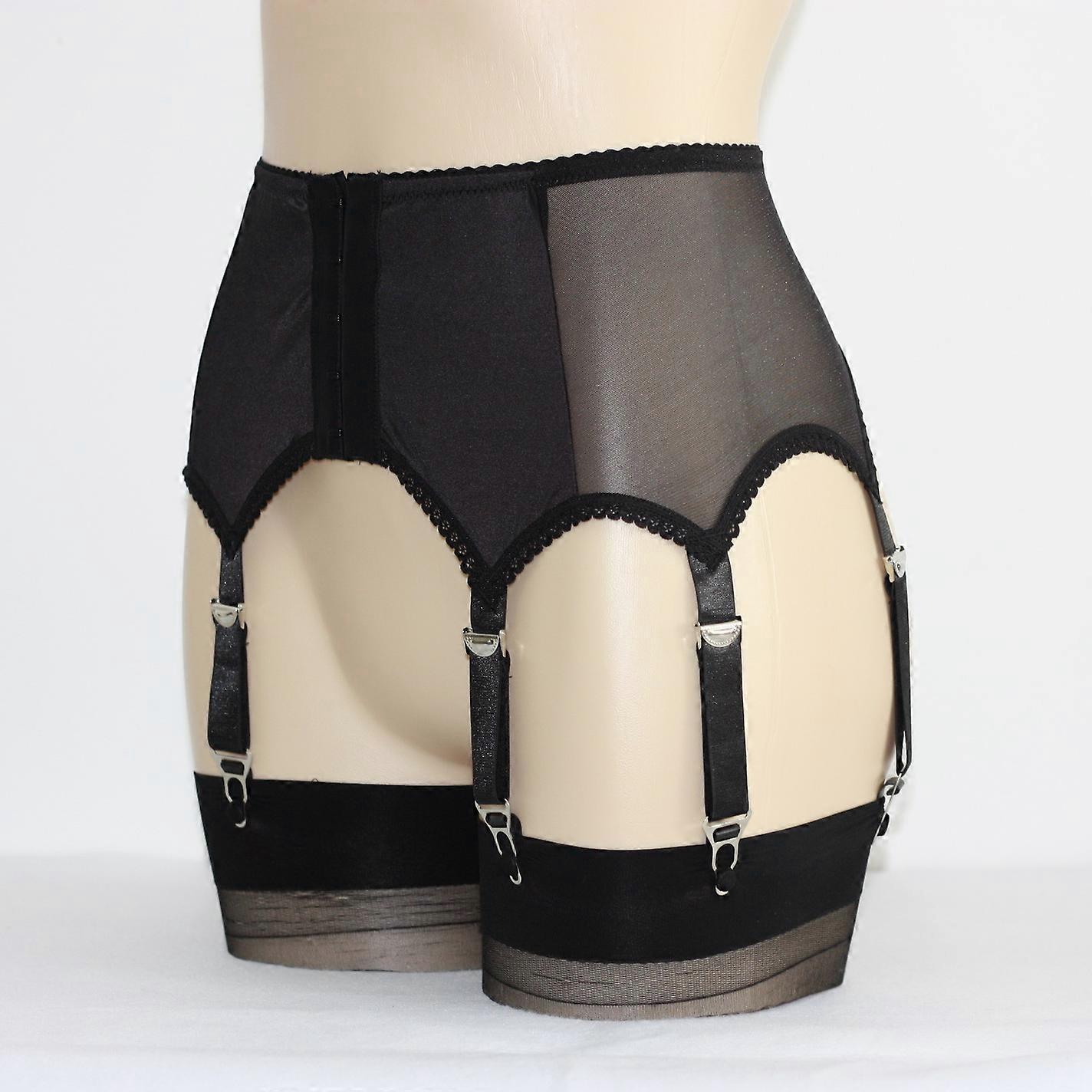 Allacki Front Closure Garter Belt Sheer Mesh Girdle with 6 Straps Plus Size