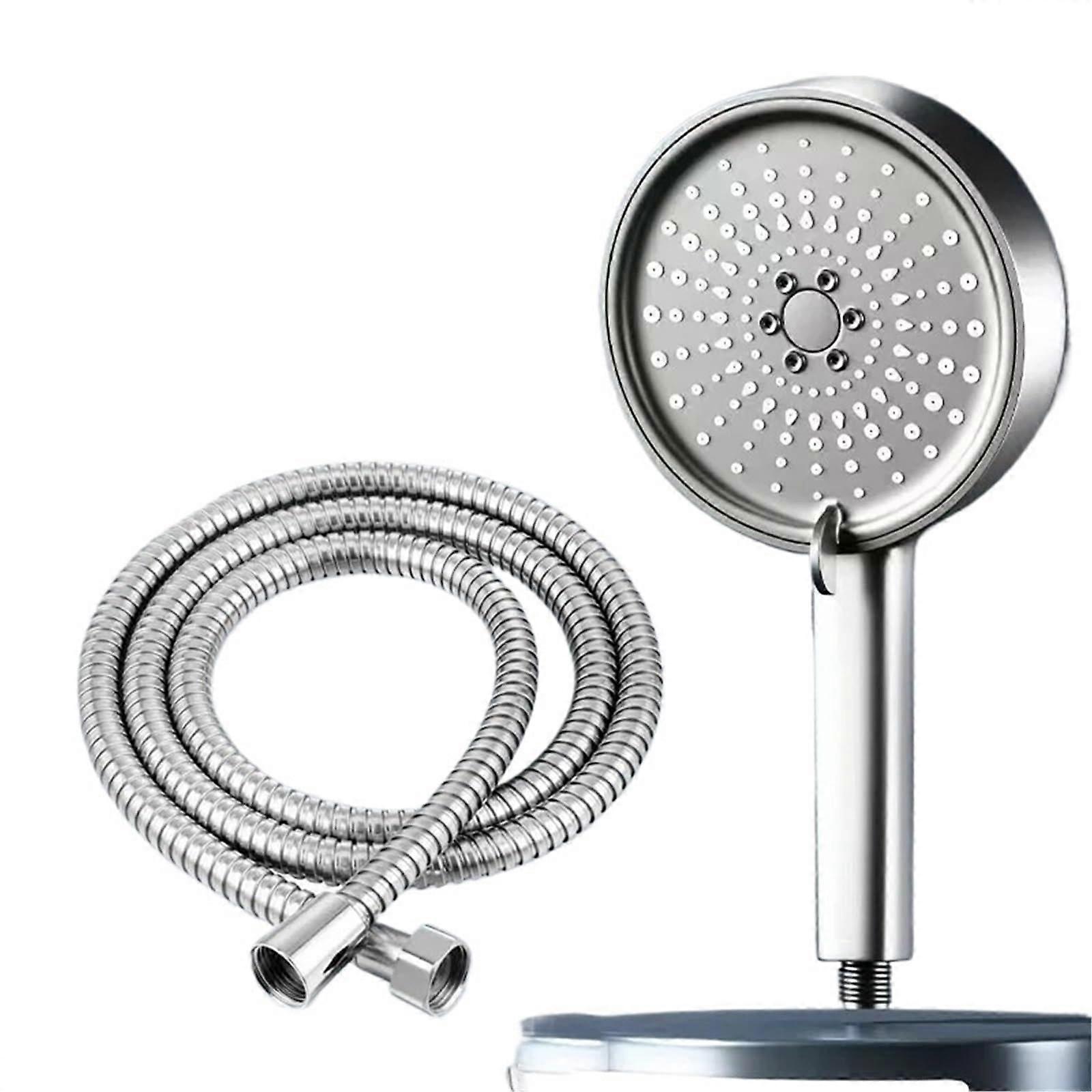 Handheld Rainfall Shower Head with 5 Modes  Pressure Spray and Easy Tool Installation Gun Gray