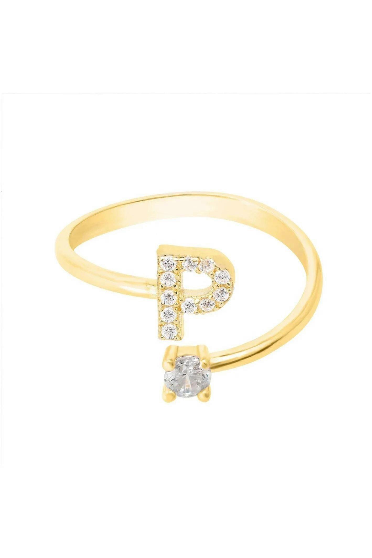 Latelita Women's 925 Sterling Silver Initial Ring with 22ct Gold Dipped and White Cubic Zirconia - Average size 6 (M) for Women