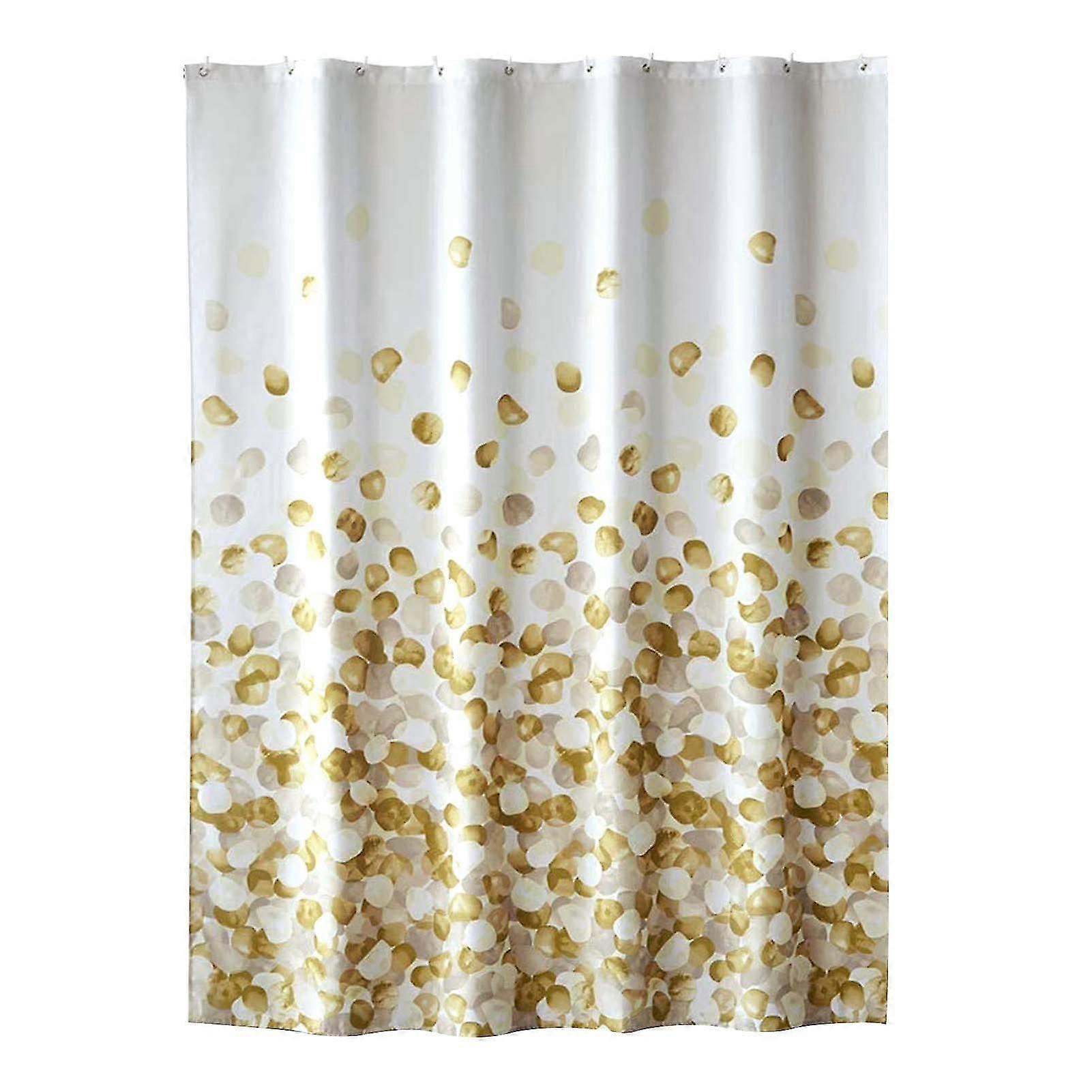 Bath Curtain With Hook Waterproof Polyester Geometrical Printed Pleated Shower Drape For Home