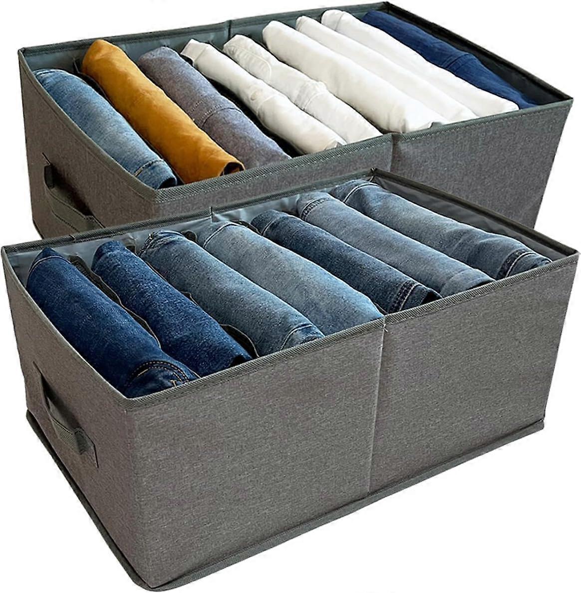 Extra-large wardrobe storage box, suitable for storing sweaters, shirts, casual pants, etc. Stackable and foldable, with handles, gray, 2-pack.
