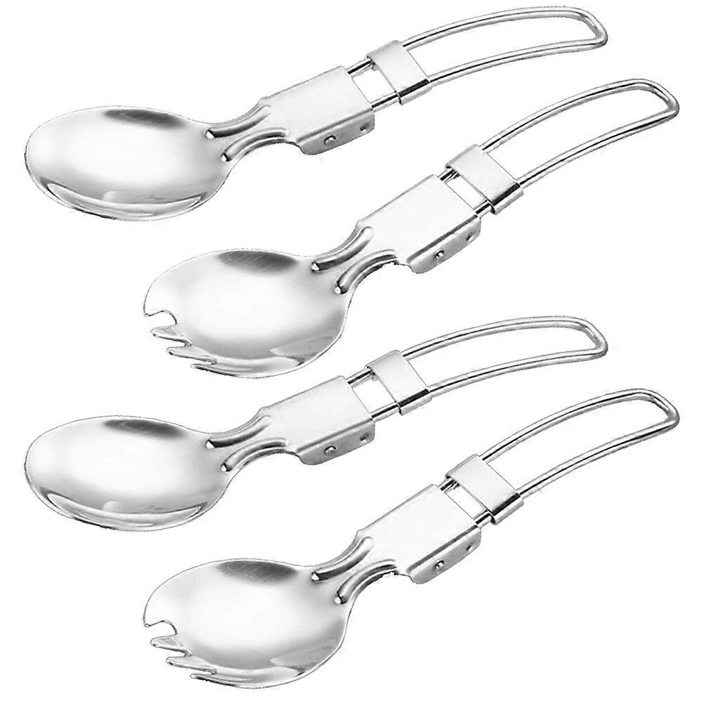 Outdoor Tableware Folding Spoon Stainless Steel for 4Pcs Portable Camping Set