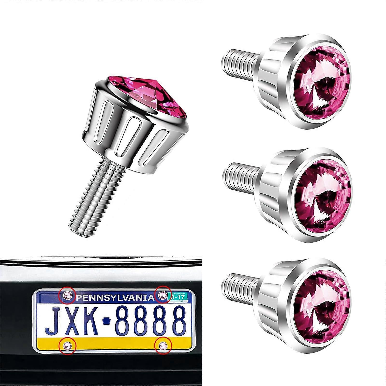 4PCS Pink Rhinestone License Plate Screws, AntiTheft Car Bolts, RustProof Decorative Fasteners