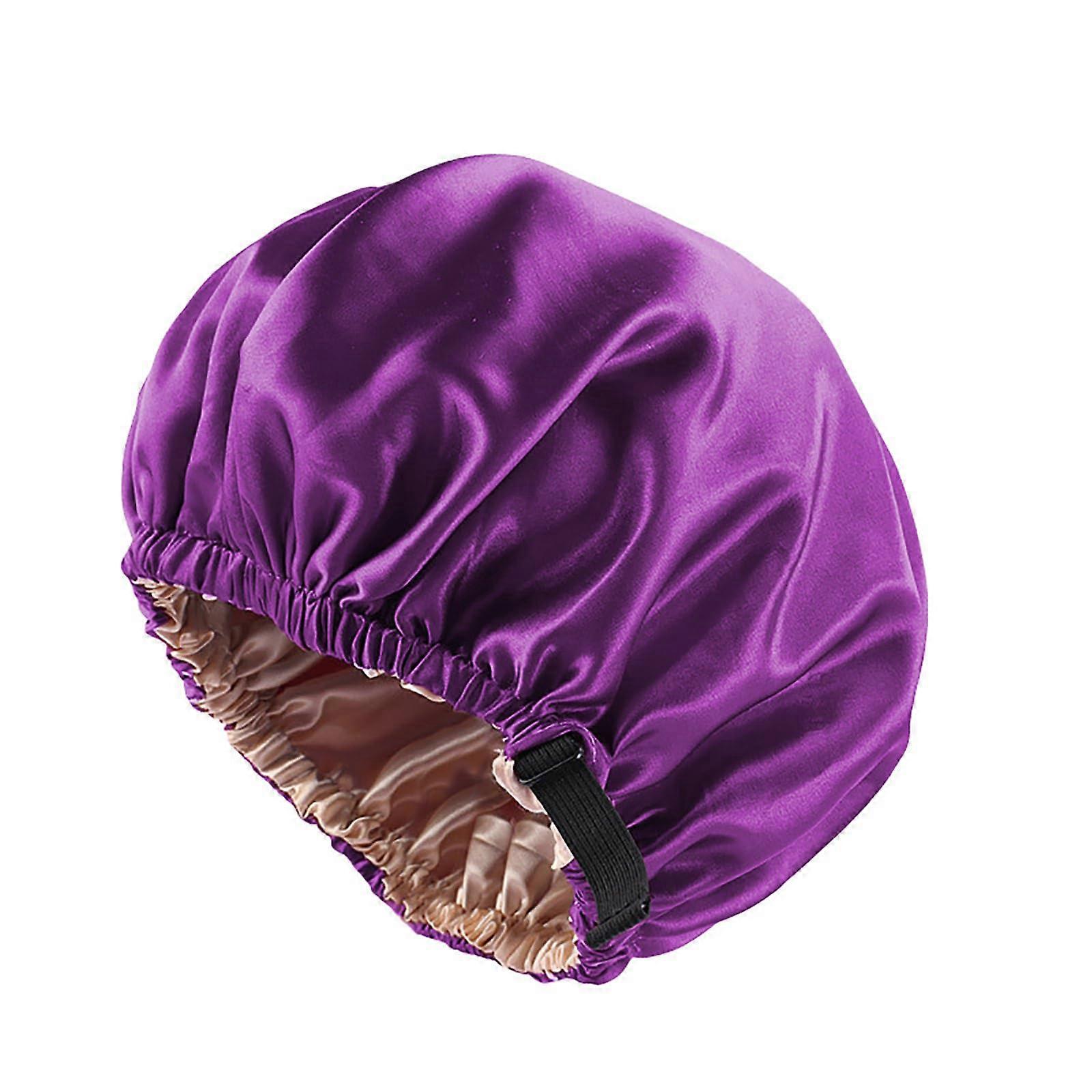 Adjustable Waterproof Shower Cap and Hair Roller Cap Double Layer 2 in 1 Deep Purple