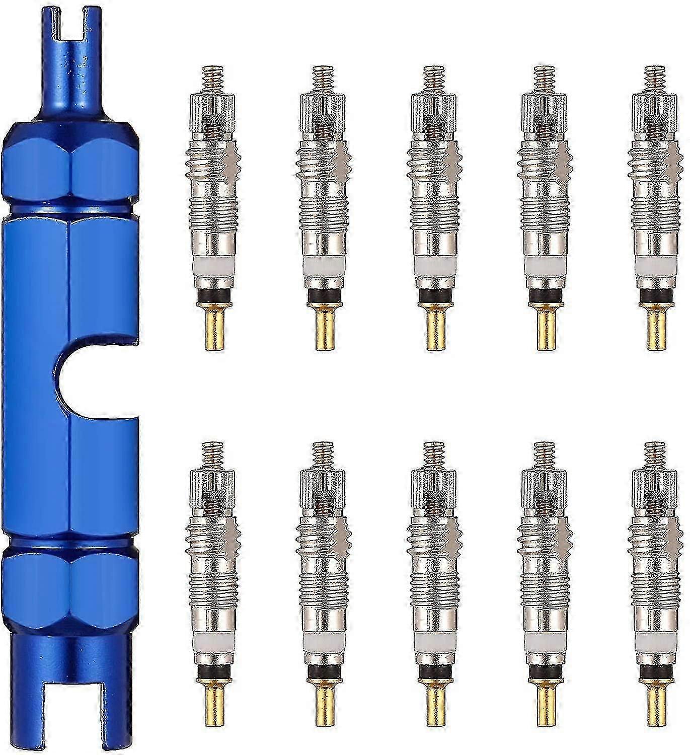 10pcs Bicycle Valve Core Remover Tool Kit, Presta Valve Core With Extender Wrench