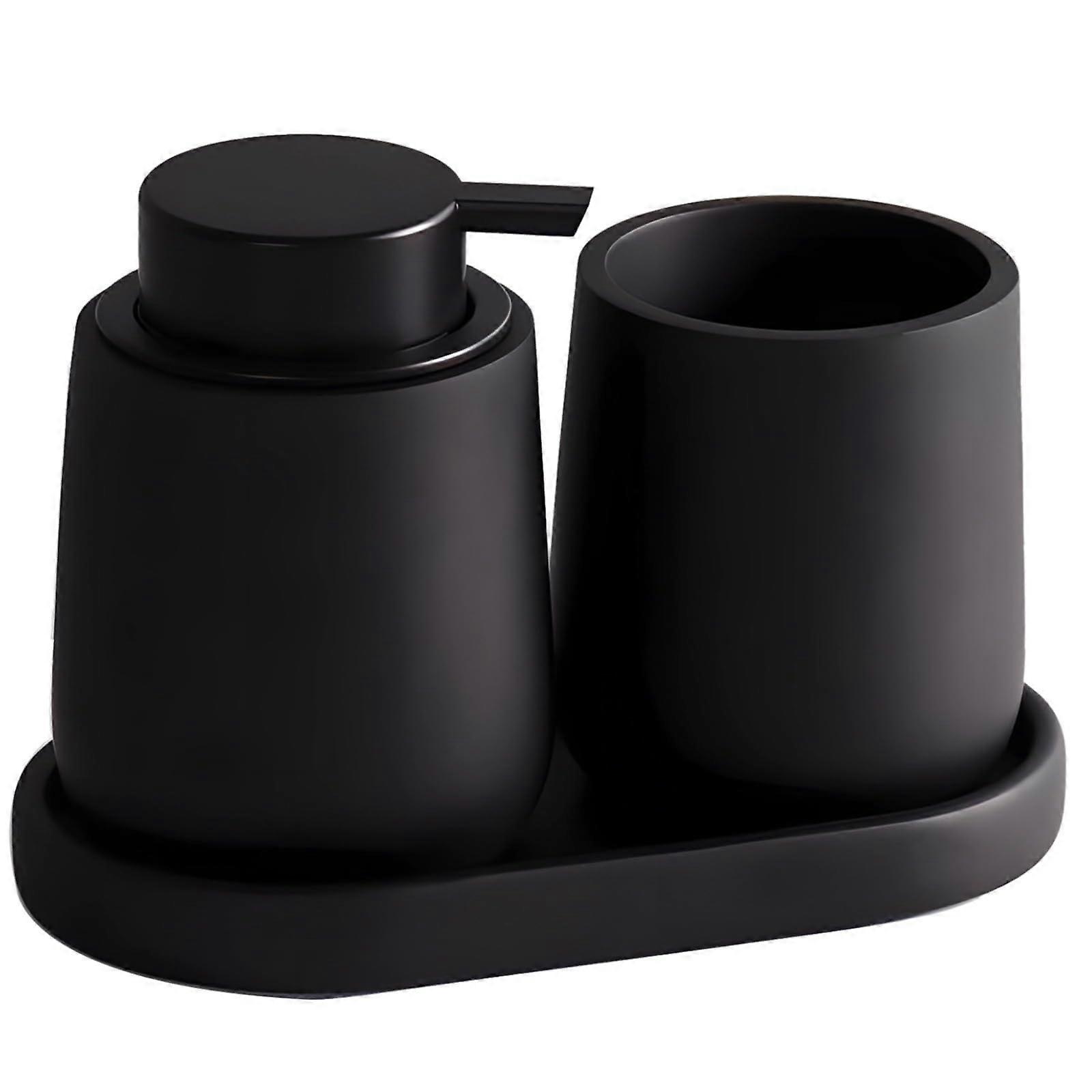 Bathroom Accessories Set, Matte Black Ceramic, 3 Piece Modern Vanity Countertop Organizer