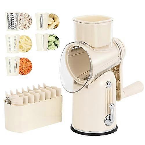 Rotary Cheese Grater with 5 Interchangeable Blades, Manual Vegetable Slicer for Kitchen Use