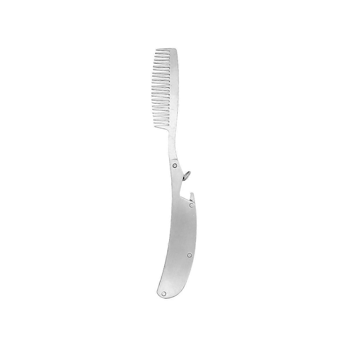 Stainless Steel Folding Beard Comb with Smooth Rounded Teeth, Pocket Size Durable Metal for Men