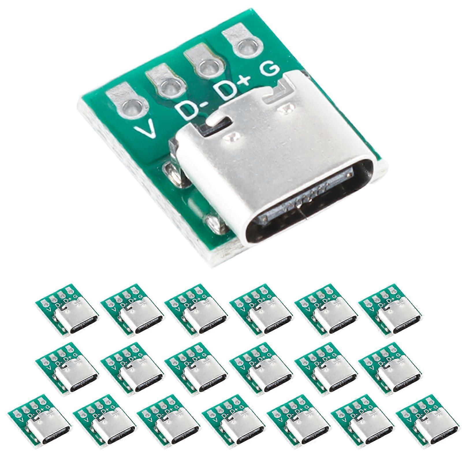 20 Pcs USB Type C Breakout Board with PCB, USB 3.1 Female Connector, Speed Reversible Interface