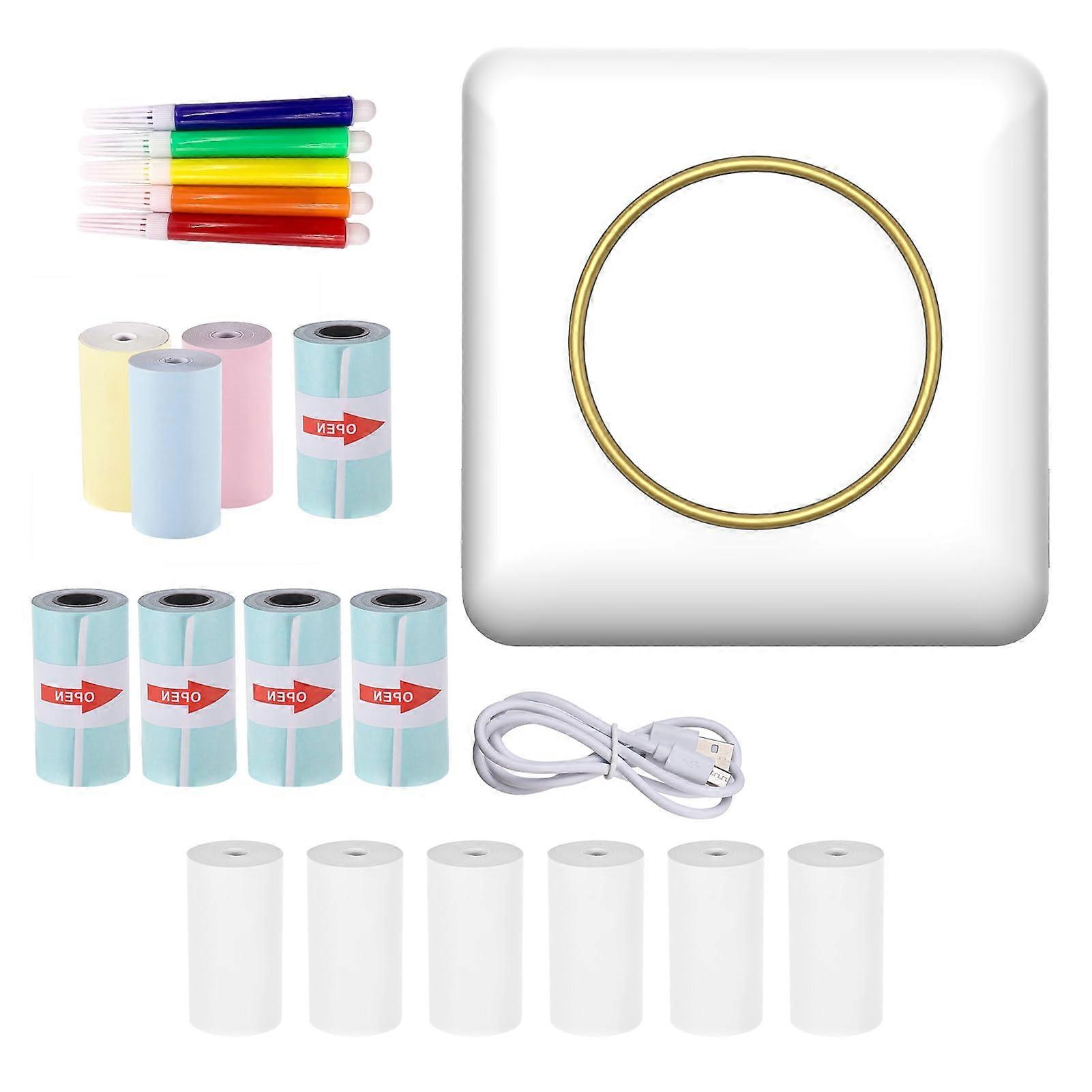 Wireless Bluetooth Thermal Receipt Printer with Pens, Sticky Notes and Color Paper, 203DPI Ink