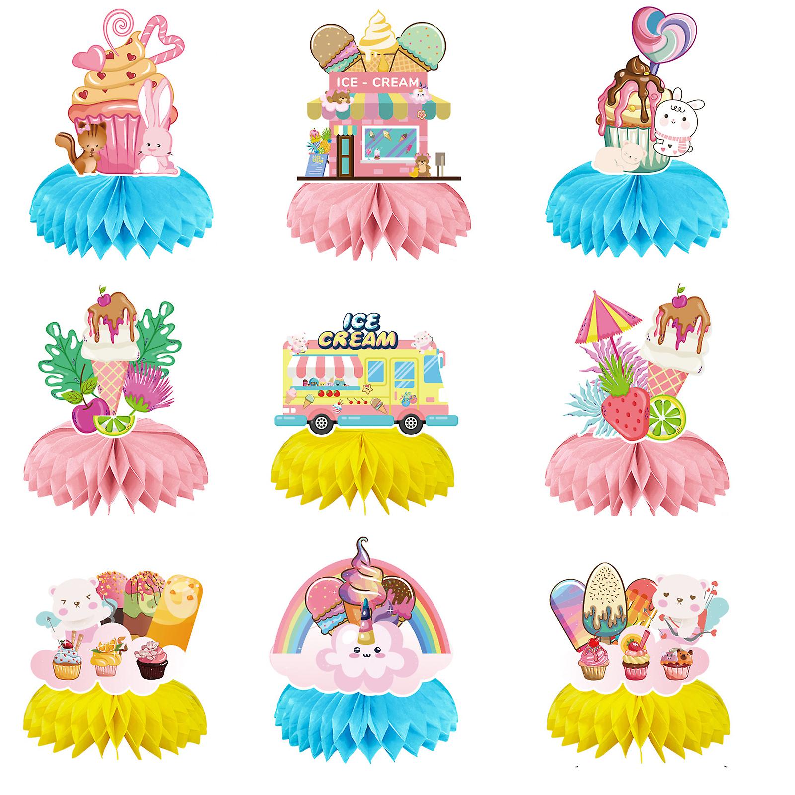 9pcs Honeycombs Table Decorations Ice Cream Theme Table Decorations For Theme Birthday Party Supplies