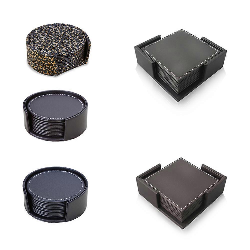 Dining Table Heat Mat Pu Coasters Scratch Resistant Stain Resistant Black Round for Dinner Time 1Set