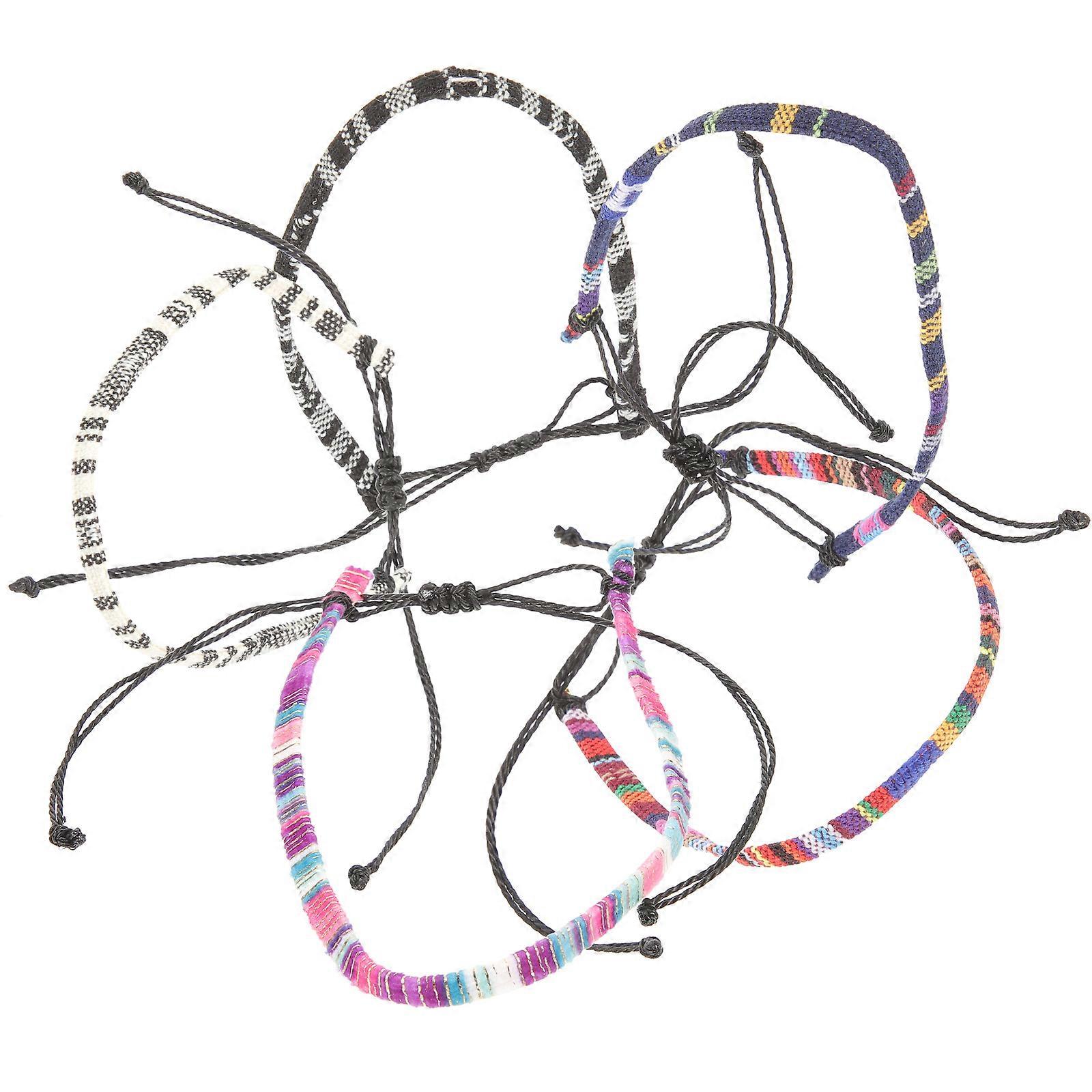 Assorted Color Sand Beach Anklets for Men 5Pcs Handmade Bohemia Bracelets