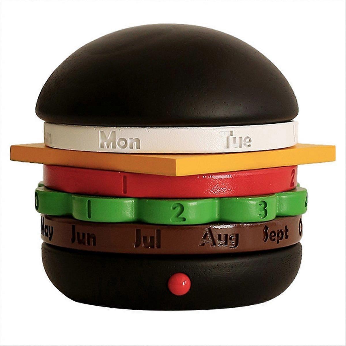 Burger Shape Rotating Wood Desk Calendar, Black
