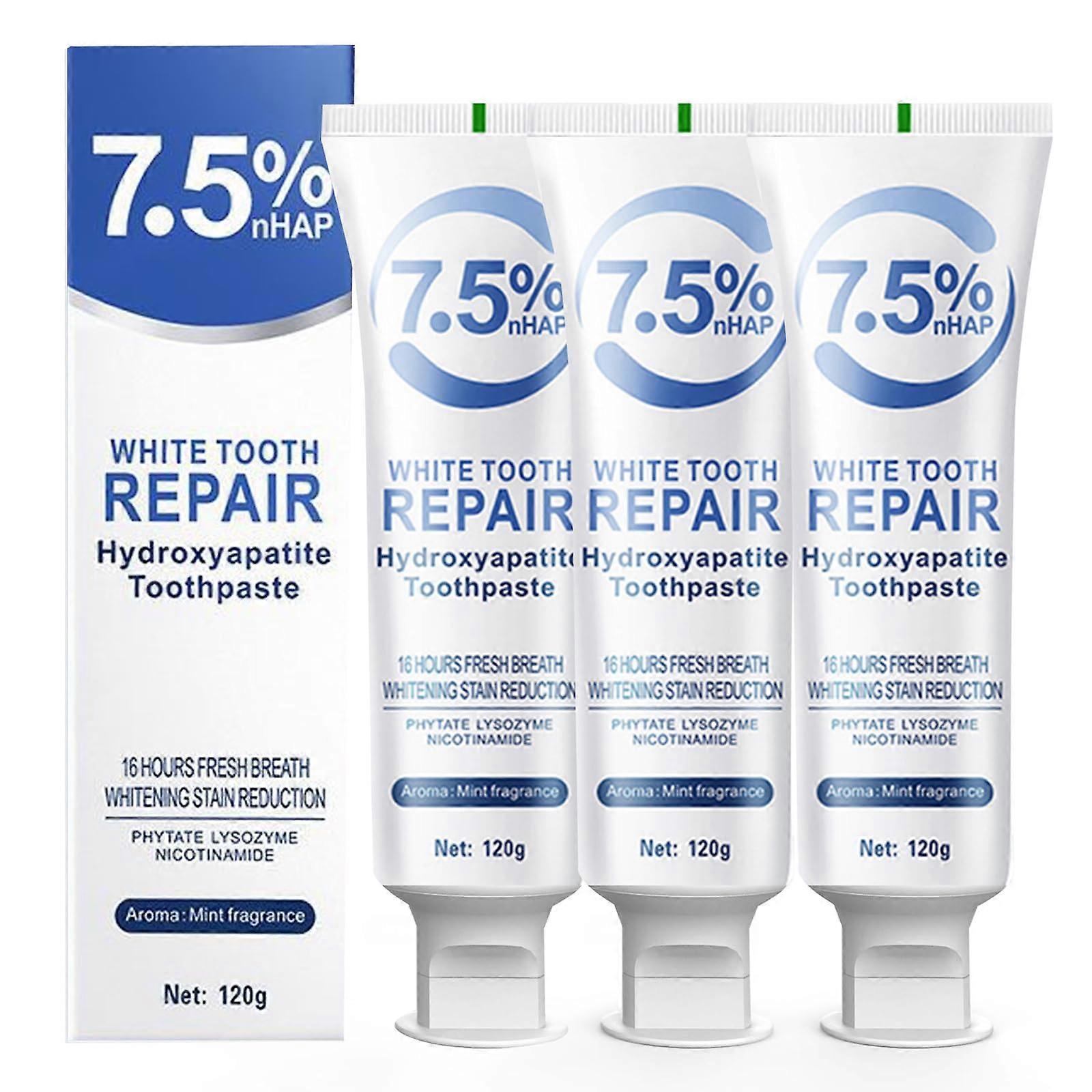 Hydroxyapatite Toothpaste for Enamel  and Teeth Whitening, Gentle Mint, 3pcs, 7.5% Formula