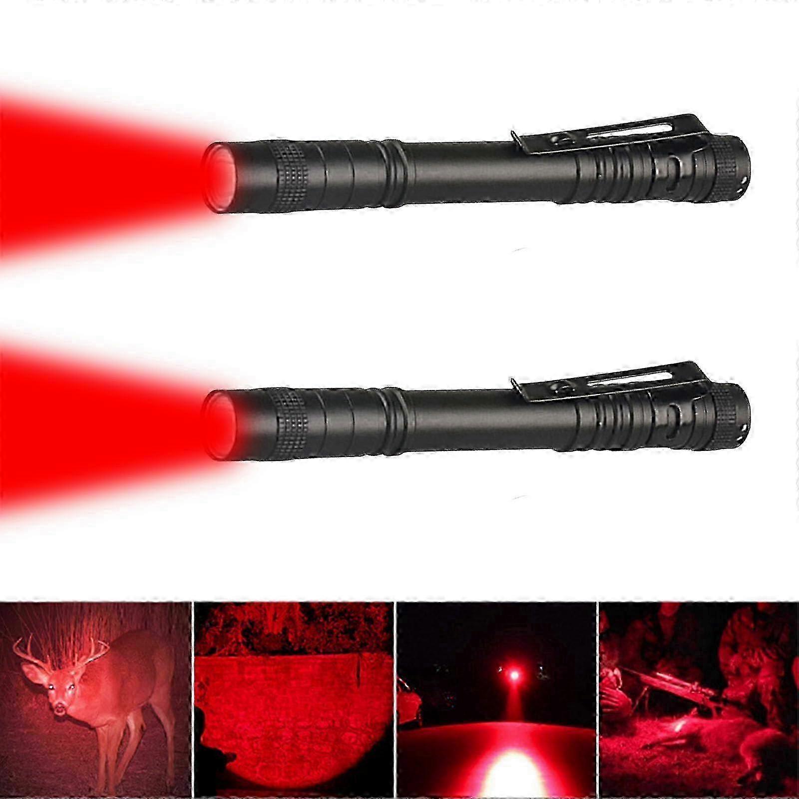 Mini LED Red Light Torch 13cm with Clip 2 Pack Flashlight